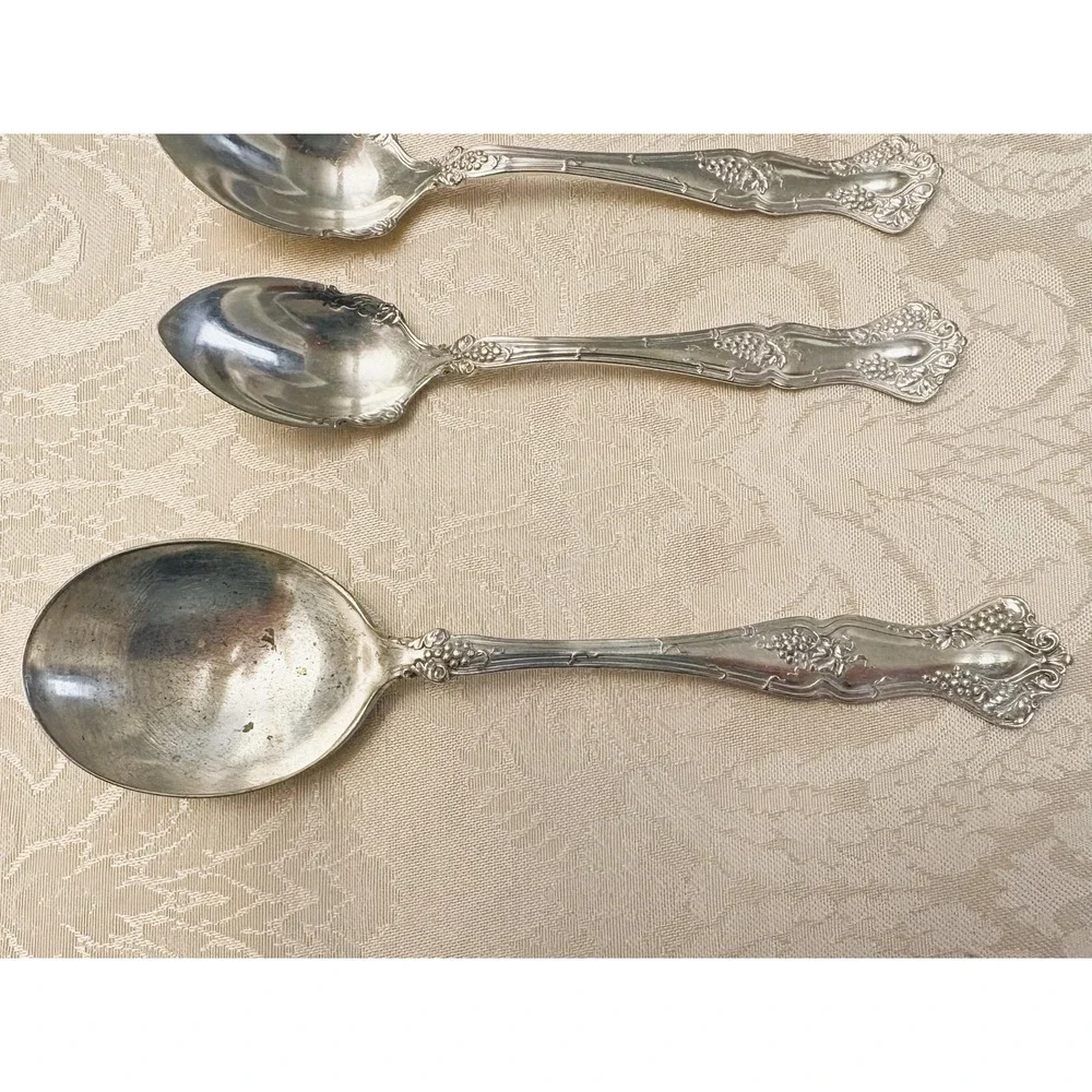 1847 Rogers Bros Vintage 1904 Silverplate 1 Gumbo & 3 Fruit Spoons Grape Motif